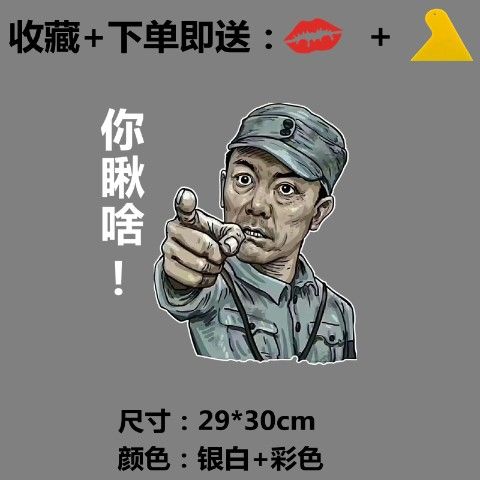 你瞅啥对称李云龙亮剑车贴搞笑霸气货车汽车贴纸文字反光七彩 银白字
