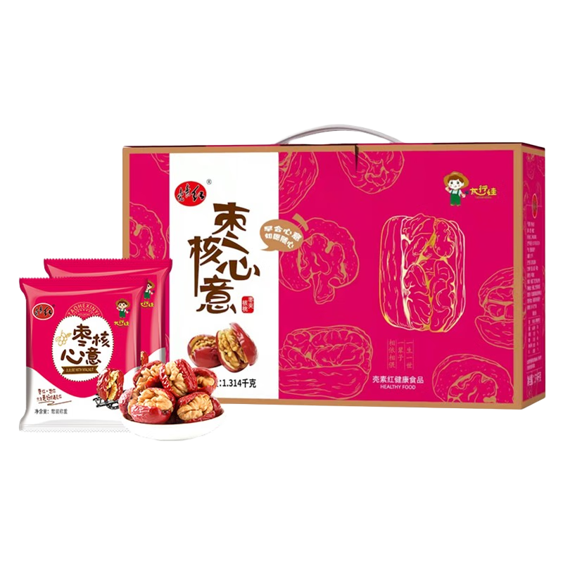殼素紅【河北特產(chǎn)館】紅棗大棗 泡茶泡水煮粥煲湯食材 石家莊行唐特產(chǎn) 棗夾核桃棗核心意 1314g 禮盒裝