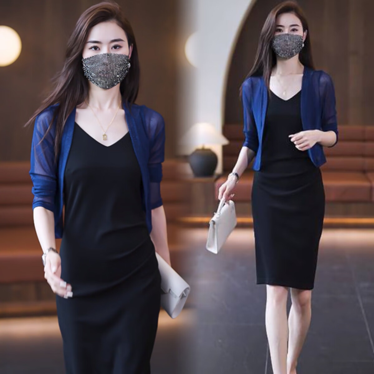 搭配子的小披肩夏季长袖披肩小外套吊带外搭罩衫夏天开衫百 宝蓝色