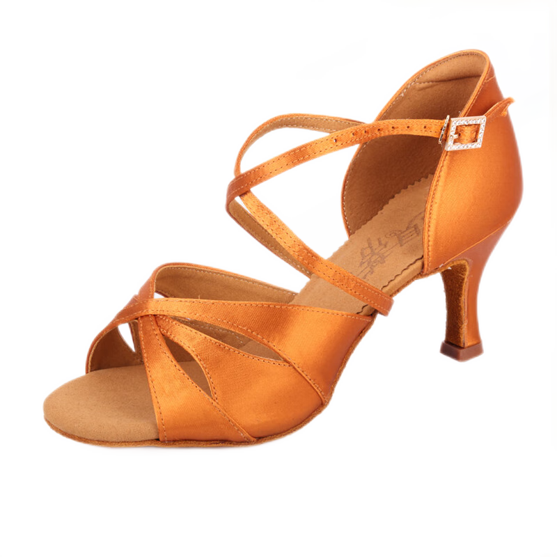 貝蒂（BD） BD貝蒂拉丁舞鞋女成人專業(yè)舞蹈鞋初學(xué)者國標(biāo)軟底中高跟緞面2363 2363深膚色7.5CM英普跟室內(nèi)毛底 37