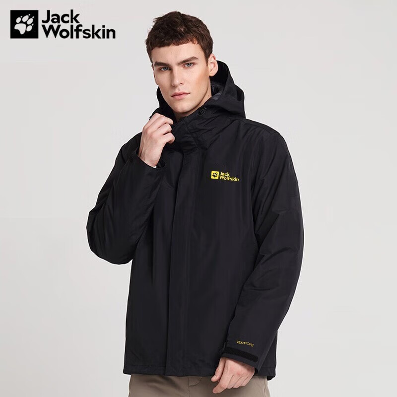 Jack Wolfskin【现货速发】狼爪冲锋衣男新品防风防水宽松大码抓绒冲锋衣三合一 776-6000/黑色/建议拍大一码 M 175/96A