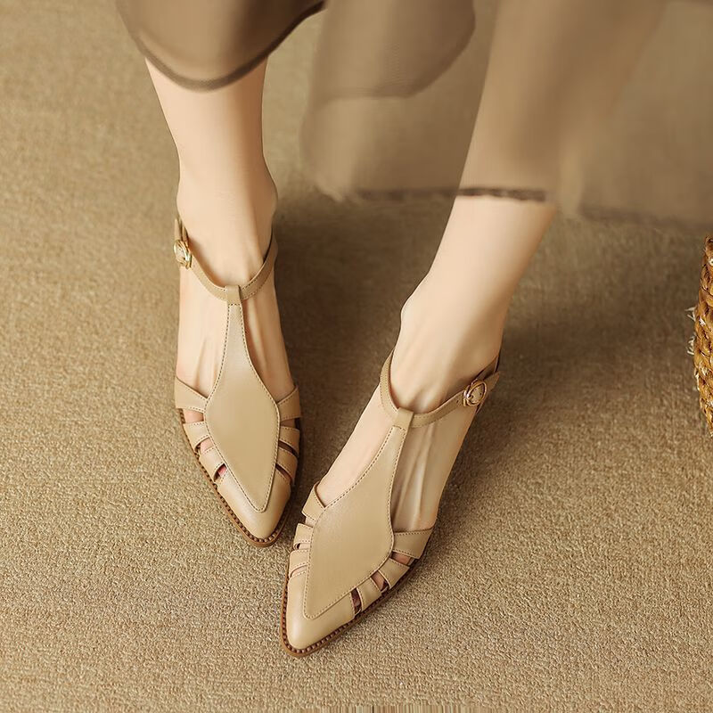 予愿夏天凉鞋女不漏脚趾女生学生包头法式复古小众包头凉鞋女夏季新款