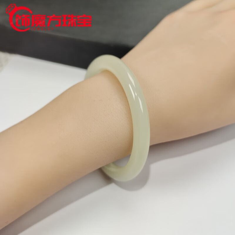 饰魔方玻璃仿玉手镯仿和田玉白色乳化玻璃细圆条手镯外蒙料树脂防弹