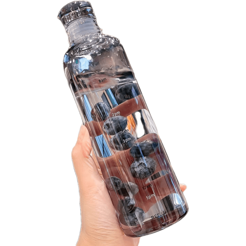 网红玻璃杯时间刻度玻璃水杯女高颜值杯子玻璃瓶喝水目标ins简约大容量便携杯子 耐热玻璃烟灰500ml 常规