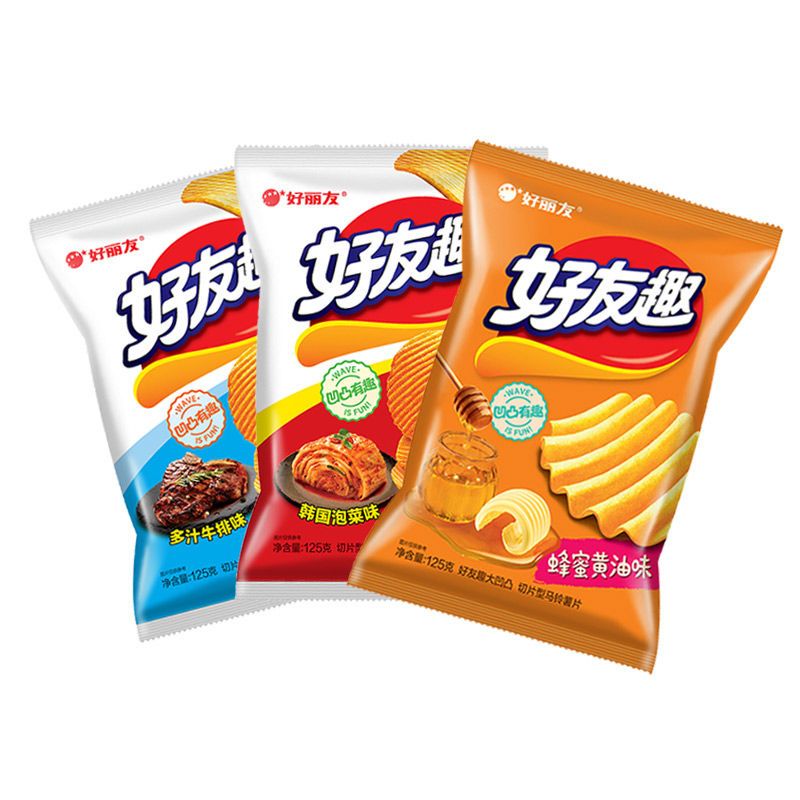 好友趣好丽友大包装125g大凹凸泡菜味薯片膨化休闲零食品批发 【混合3
