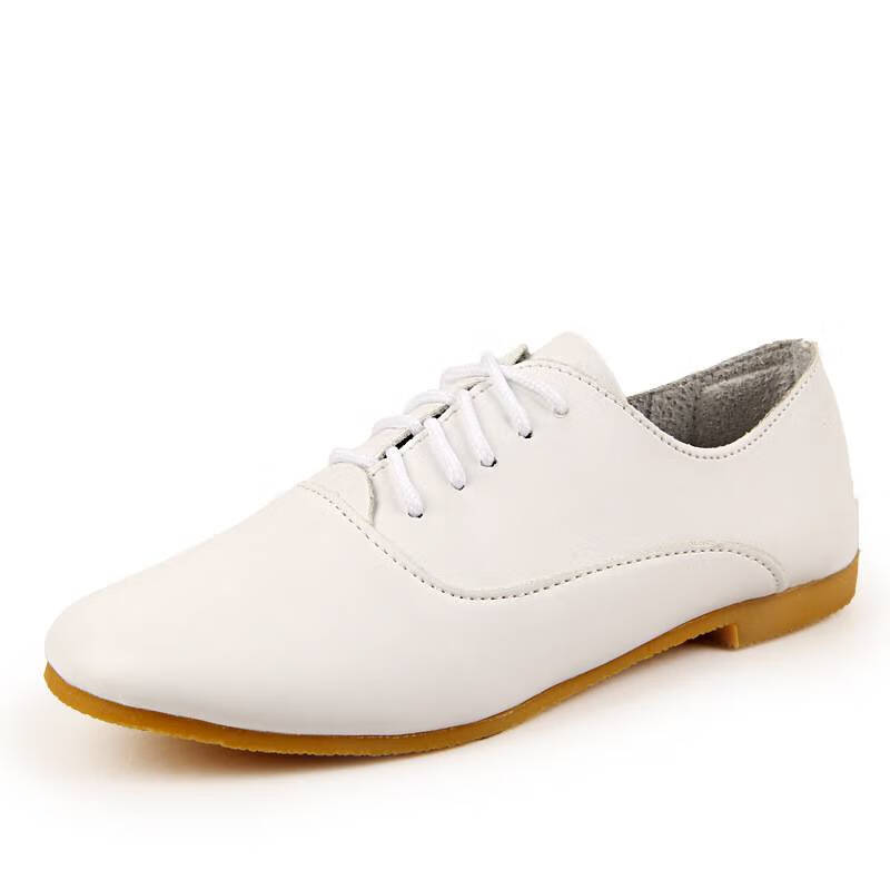 niuwei时尚平跟休闲女鞋系带单鞋韩国版小白鞋女圆头平底鞋女学生