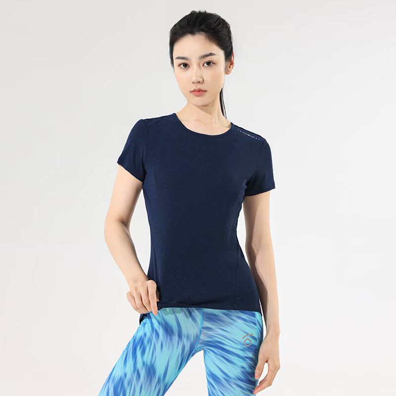 马孔多（macondo）女子运动短袖T恤 一衣四穿吸湿速干 春夏跑步半袖马拉松上衣夏 夜海蓝 M