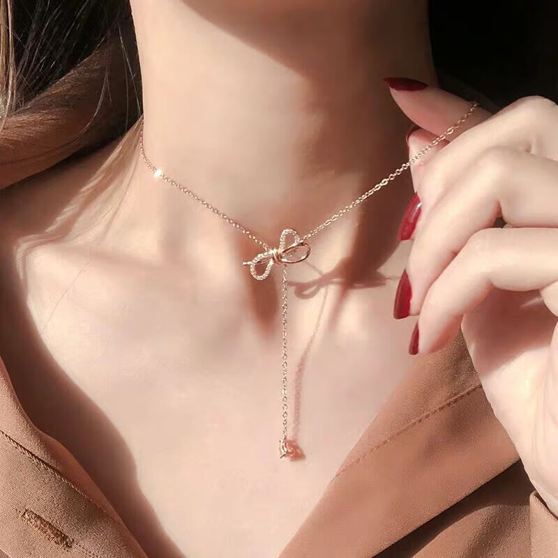 dr graffcarny流苏蝴蝶结项链女s925银锁骨链女感水滴吊坠生日礼物送