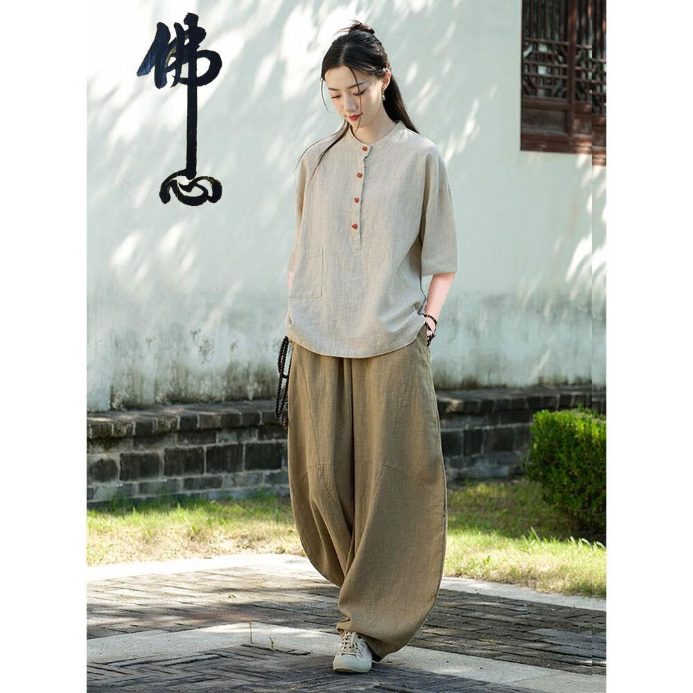 居士服女款中式女装棉麻盘扣上衣修行禅服中国风佛系禅意素衣套装 麻