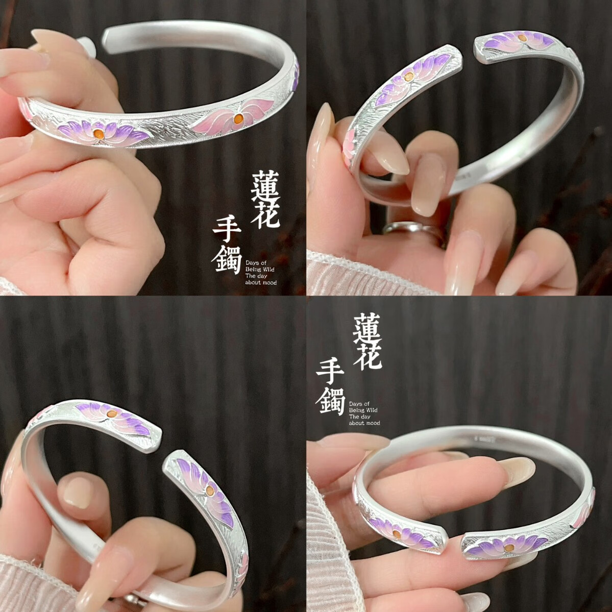 ticify莲花足银9999纯银手镯女胖东来同款小众银镯子国风年轻款手环礼物 9999纯银莲花手镯约35.5克带证书 WZ003676足银