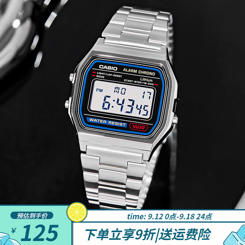 卡西欧（CASIO）手表 小春同款 情侣经典复古小方块 时尚学生表小金表 A158WA-1D