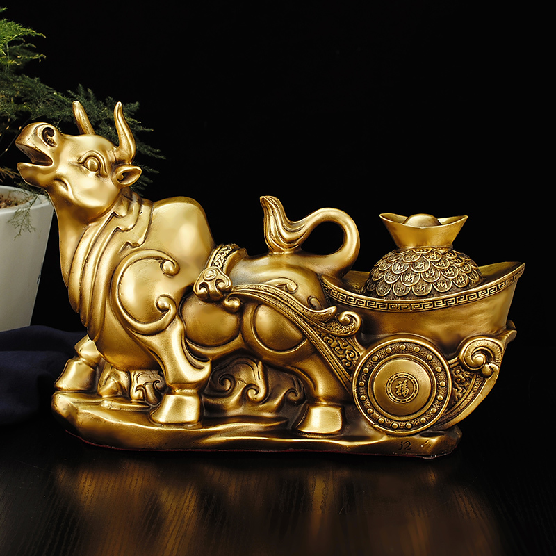 铜牛摆件金牛财牛拉车老黄牛金蟾聚宝盆牛金钱牛拉元宝牛摆设品 一款