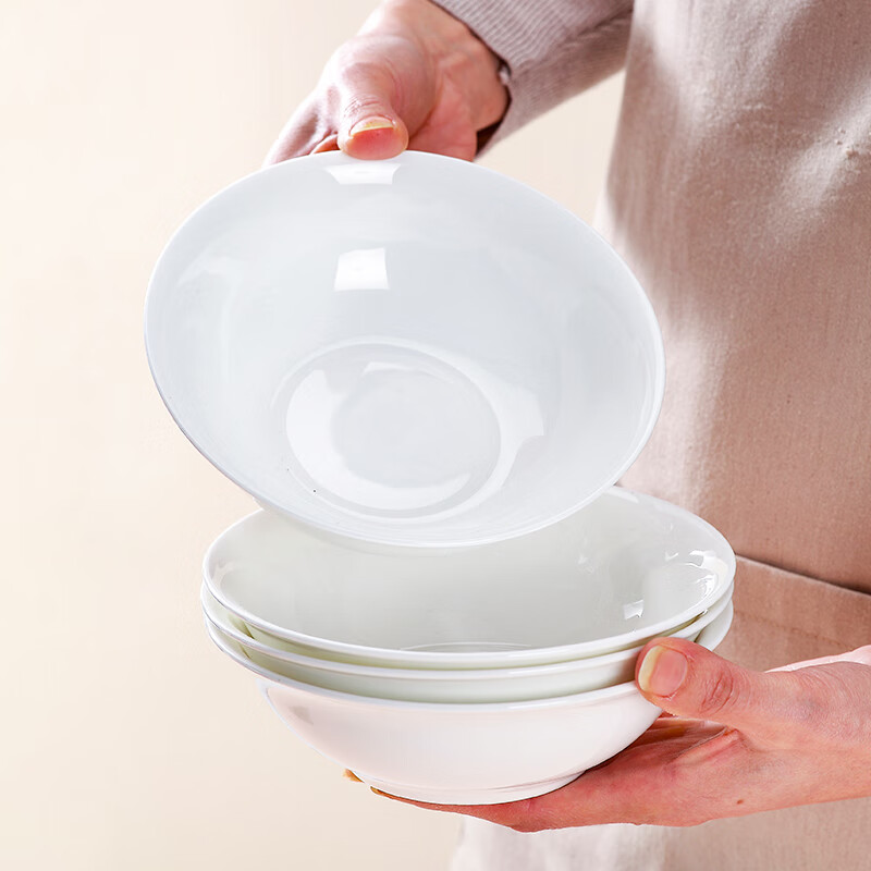 斯凯绨（Sky Top）陶瓷面碗骨瓷汤碗米饭碗沙拉碗纯白家用餐具6英寸斗碗4件套装