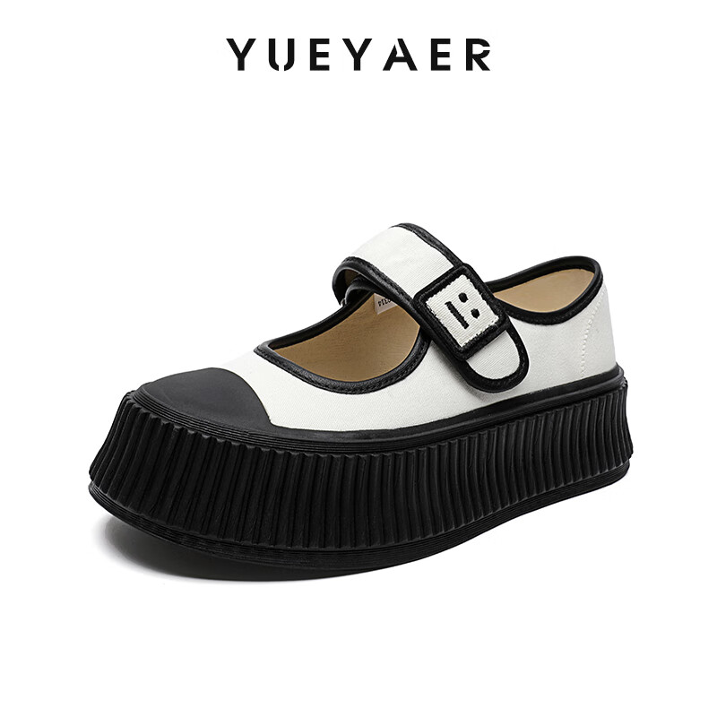 月芽儿（Yueyaer）夏季帆布鞋丑萌复古大头单鞋松糕玛丽珍韩版2023 米白色14 37