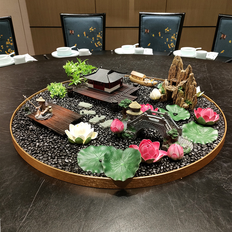卡汐沐餐桌圆心装饰转盘中间摆花装饰品高端饭店餐厅微缩景观摆台 夏