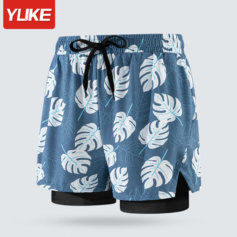 羽克（Yuke）泳裤男士2022新款速干宽松双层防尴尬温泉沙滩裤泳衣专业游泳装备 枫叶白 【双层防尴尬泳裤】 2XL码【建议体重：125-145斤】