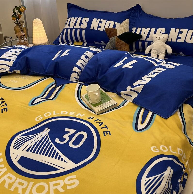 晶览四件套学生宿舍男生篮球库里勇士球迷床单被套被罩四件套四季通用 金州勇士-客 1.2米三件套(宿舍床)