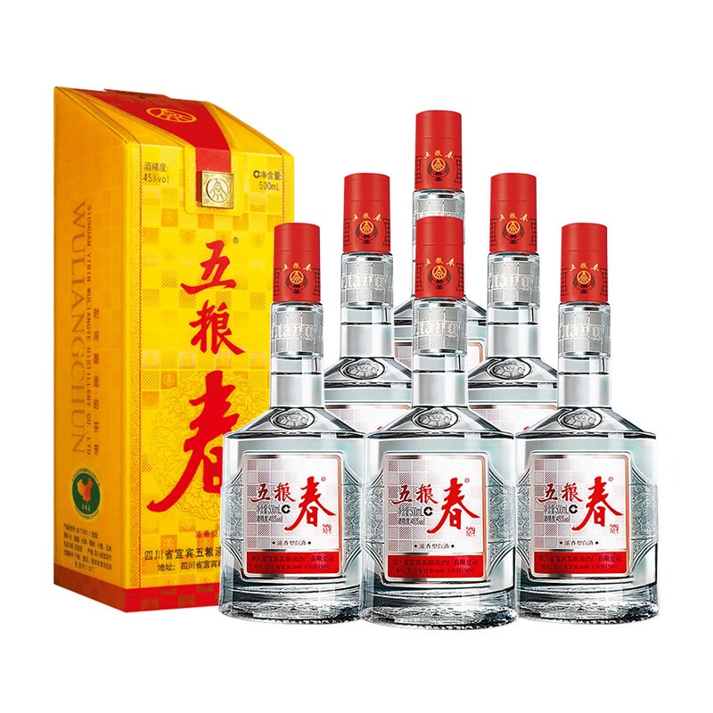 五粮液股份公司 五粮春一代 四川宜宾 白酒 浓香型  45度 500mL 6瓶 整箱装