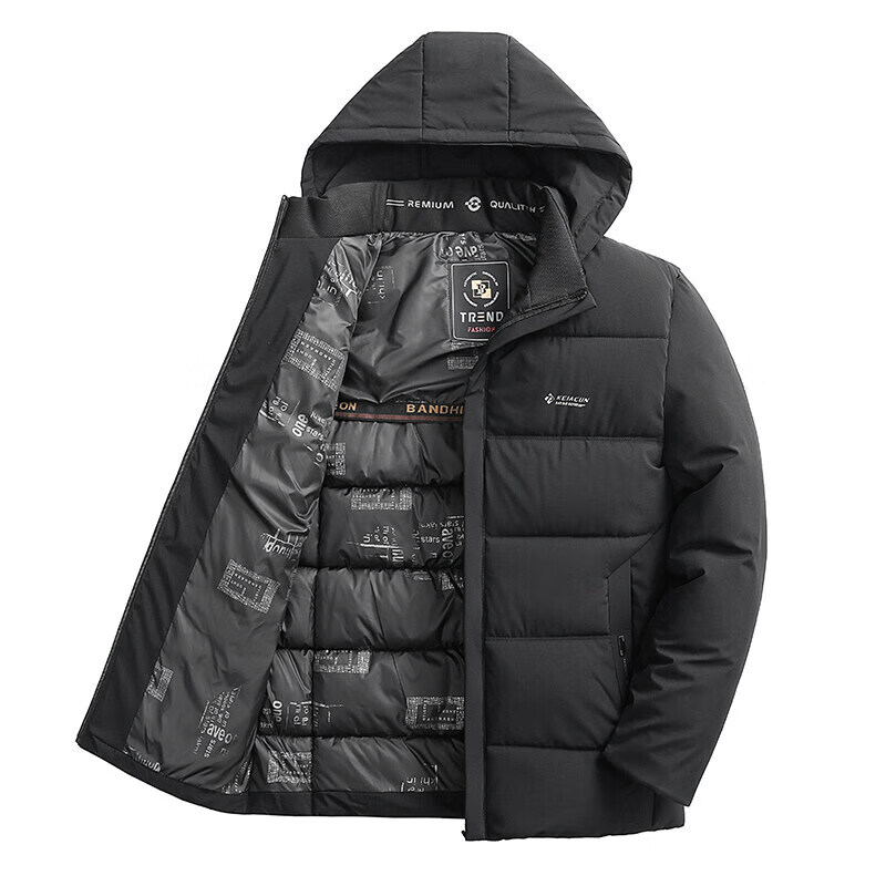 卡柏奇冬季新款可脱卸帽领棉服加厚时尚御寒保暖中老年爸爸冬装百搭休闲 6707-黑色 L
