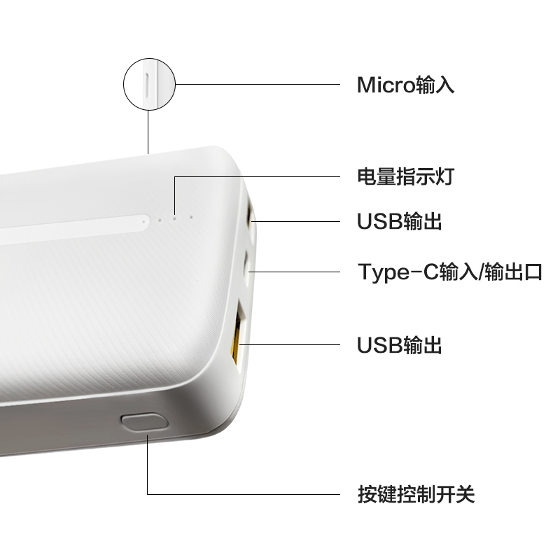 品胜 20000毫安时充电宝18WPD双向快充轻薄小巧便携大容量户外移动电源双入三出Type-C苹果12 13华为小米通用