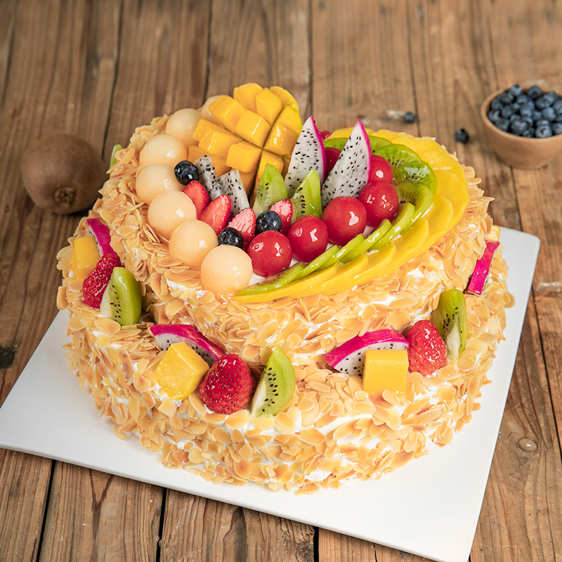 幸福西饼 心型奶油燕麦杏仁蛋糕水果生日蛋糕全国同城配送可预订全心