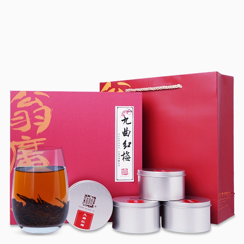 红茶茶叶 翁广喜牌 雨前一级4x25g小罐礼盒装 杭州特产传统工夫红茶浓香九曲红梅茶