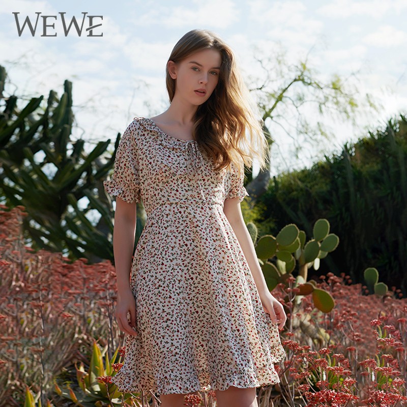 wewe唯唯夏季新款女装小碎花温柔甜美优雅时尚女士连衣裙 彩色 s(160)