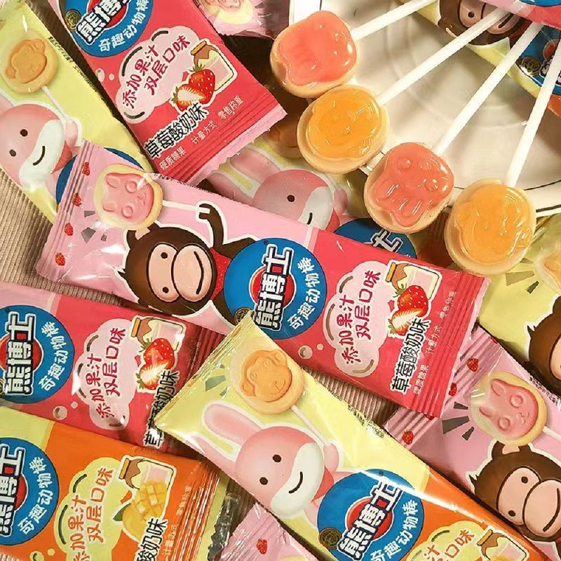 徐福记 熊博士棒棒糖酸奶牛奶水果奶味动物形儿童零食糖果 酸奶水果味