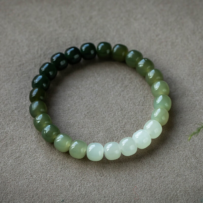 甄祥 天然和田玉青白玉手串女单圈渐变色好运桶珠手链玉石玉珠礼物