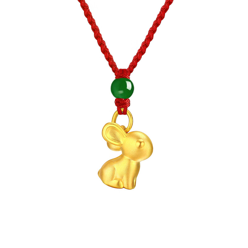 语花印黄金挂坠小兔子吊坠生肖兔年红绳金项链女款999足金本命年属兔
