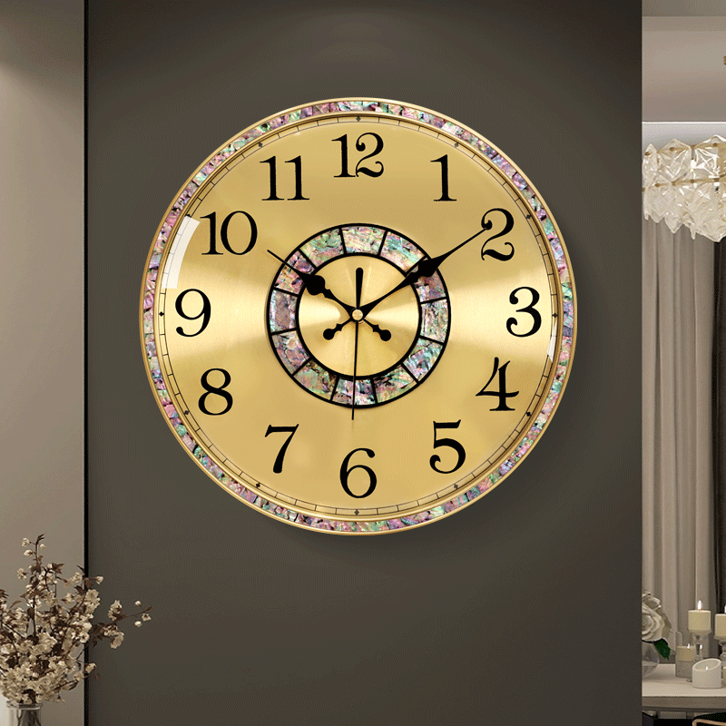 凯恩斯（KAIENSI）简约现代贝壳高档挂钟客厅网红轻奢黄铜挂墙时钟表家用时尚挂墙表 2390贝框贝盘 [36cm]静音机芯