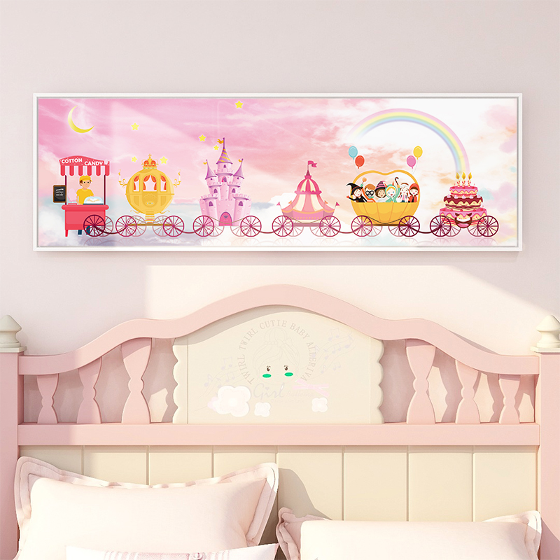 起贝 卡通南瓜车儿童房装饰画女孩房间挂画公主房卧室床头壁画 南瓜车