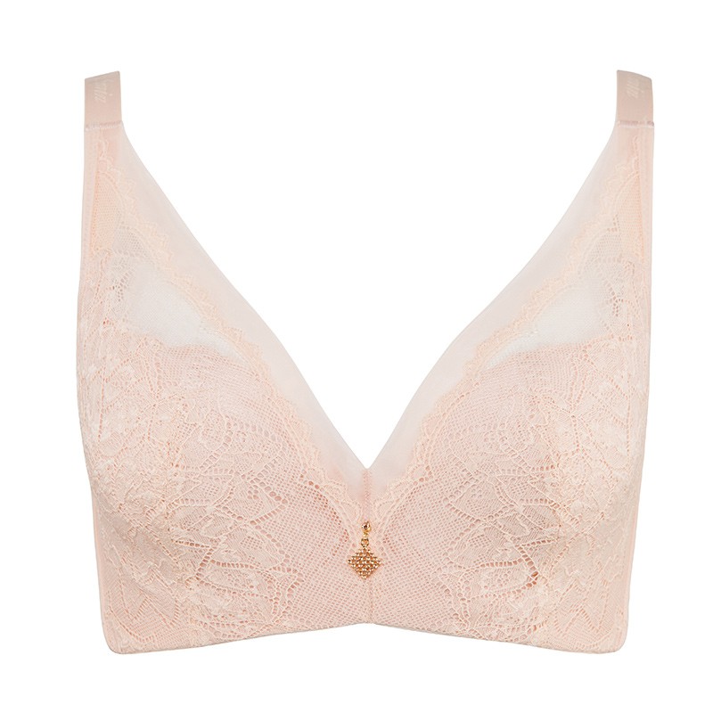 贝佳人大码文胸聚拢全罩杯性感舒适胸罩调整型内衣女薄款蕾丝 果肤色