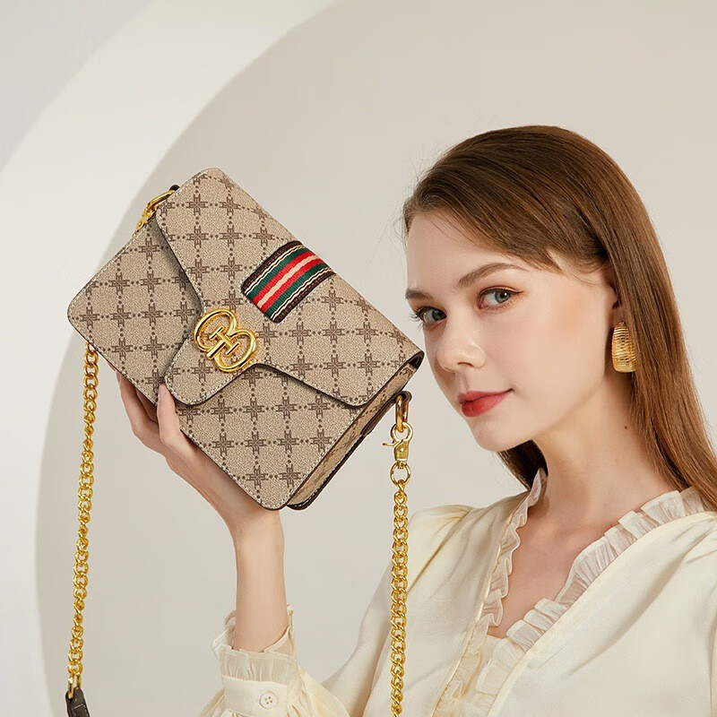 酷奇袋鼠包包酷奇女包轻奢包包女包单肩包女士斜挎包印花包送老婆生日礼物 浅啡色 三条肩带【礼盒包装】