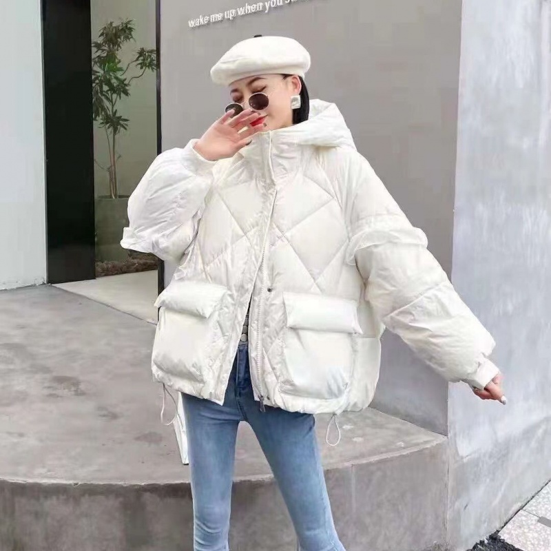 春季新款羽绒服女小个子荷叶边设计连帽白鸭绒百搭短款外套潮 白色 m