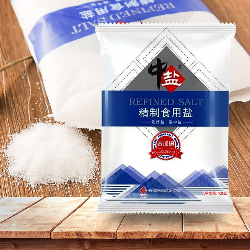 Derenruyu中盐无碘盐加碘盐无碘精致食用盐家用批发整箱炒菜加碘盐食盐 中盐未加碘盐400克*12包