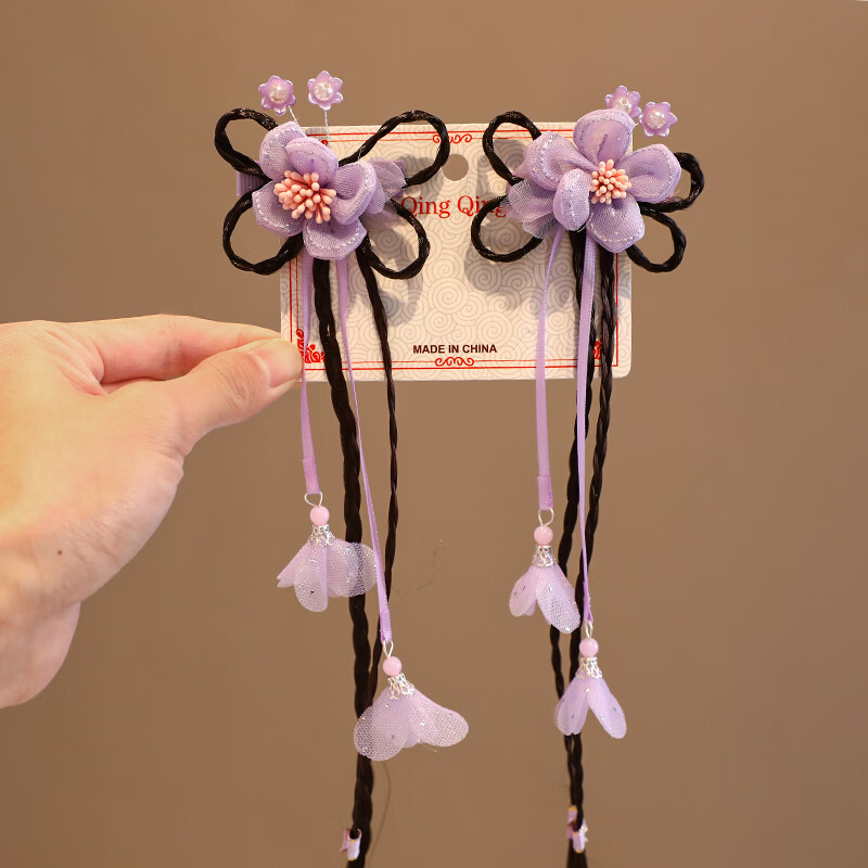 汉服头饰女儿童古装超仙花朵发夹宝宝假发古风发饰小女孩头花流苏