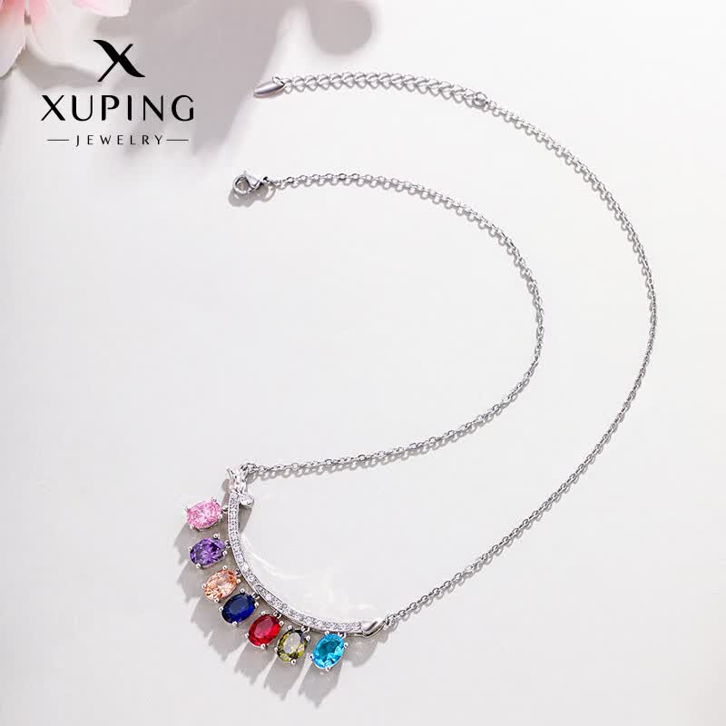 XUPING旭平首饰彩宝系列七颗彩色圆形项链女轻奢高级感复古气质锁骨链配饰品 七彩色 可爱女生使用感如何?