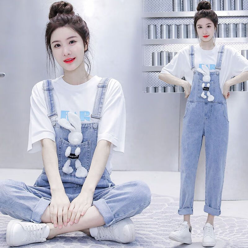 夹谷小个子显气质高端夏季穿搭甜美减龄背带裤一整套新款小清新两件套