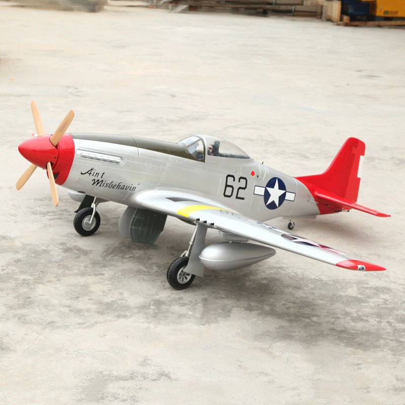 com)大型航模飞机二战机p51野马仿真航模 20cc轻木复材航模飞机 红色