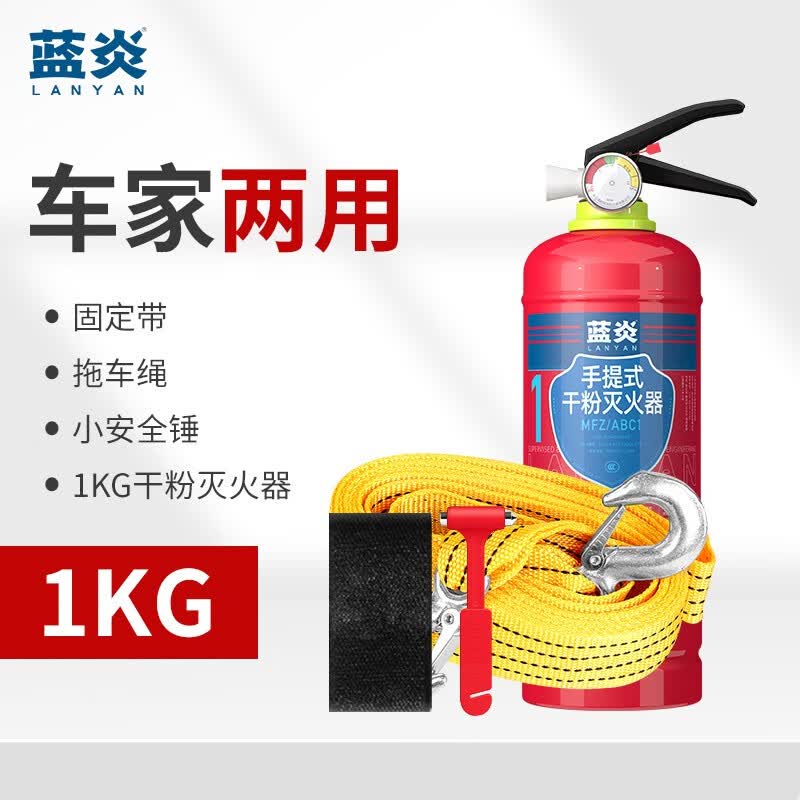 蓝炎 干粉灭火器车用应急组合套装手提式车载车检包过消防 干粉1kg