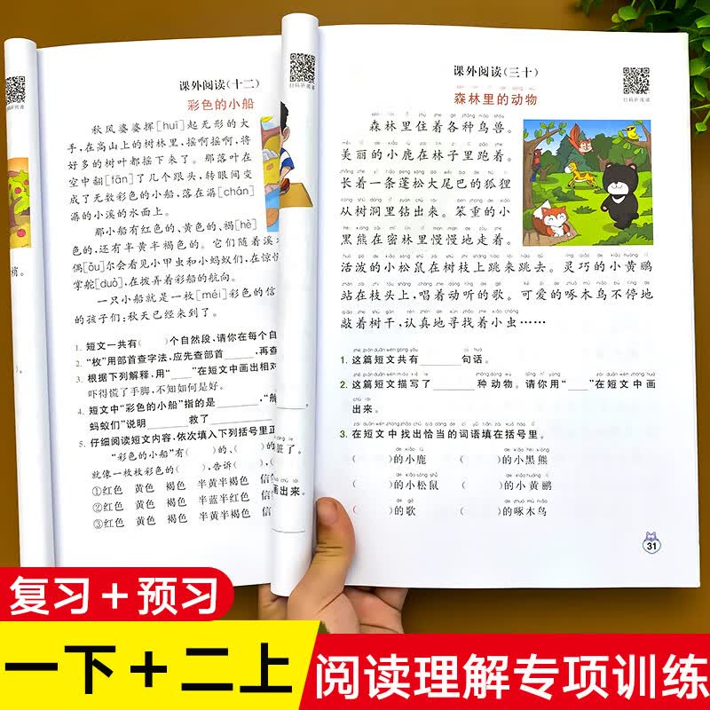 一年级下册阅读理解+二年级上册阅读理解专项训练每日一练人教版暑假阶梯阅读强化练习小学一升二语文课外阅 一下+二上阅读理解 一年级下