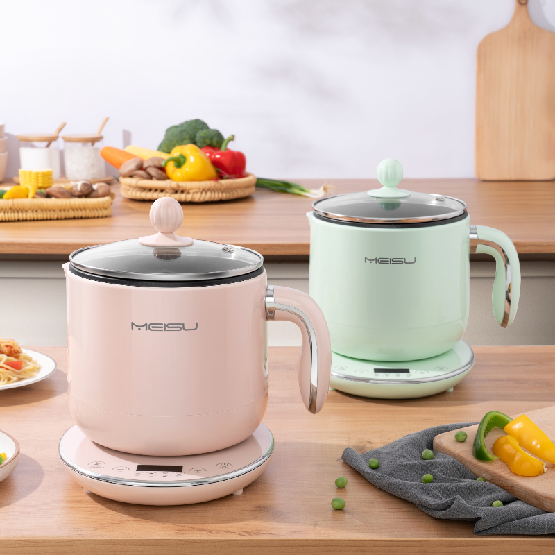 美苏 小电锅家用智能电热锅多功能电煮锅火锅1-2人煮面锅炖盅 绿色不