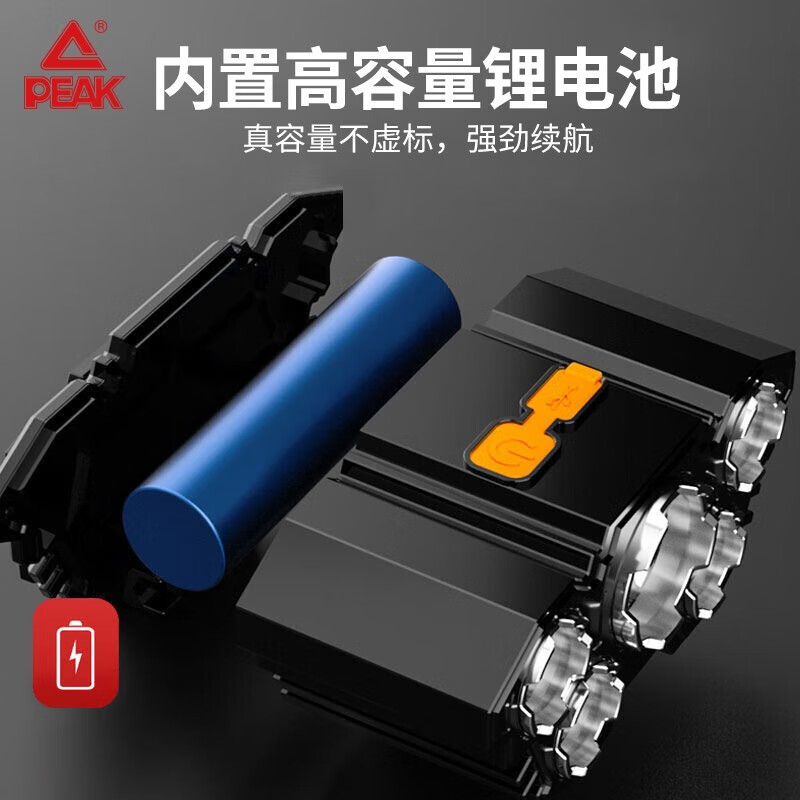 匹克（PEAK）头灯强光超亮户外露营赶海夜钓鱼防水工作矿头戴式长续航照明手电 升级强光超亮款-锂电池续航6H