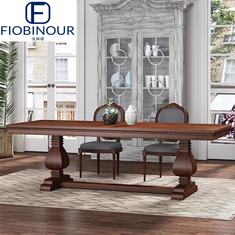 法宾诺FIOBINOUR美式复古实木做旧餐桌欧式会客洽谈茶桌原木大板会议桌法式 140*70*75