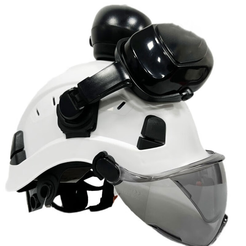 锐麻     护目防砸工地安全盔安全帽降噪音耳罩建筑防护头帽 白色帽