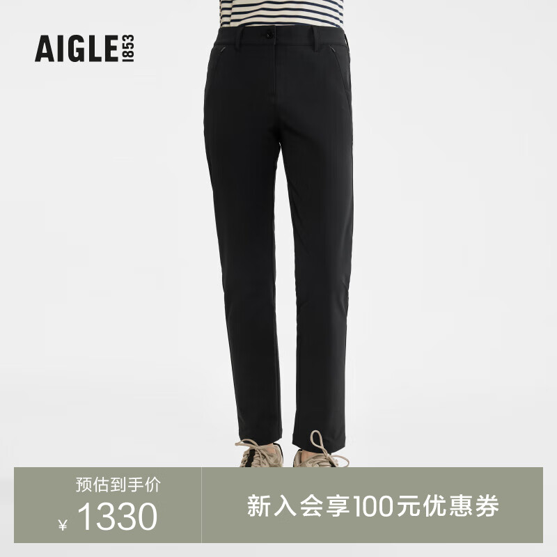 AIGLE艾高长裤2024年春夏新款WR防泼水户外运动休闲时尚女士裤装 黑色 BC361 38
