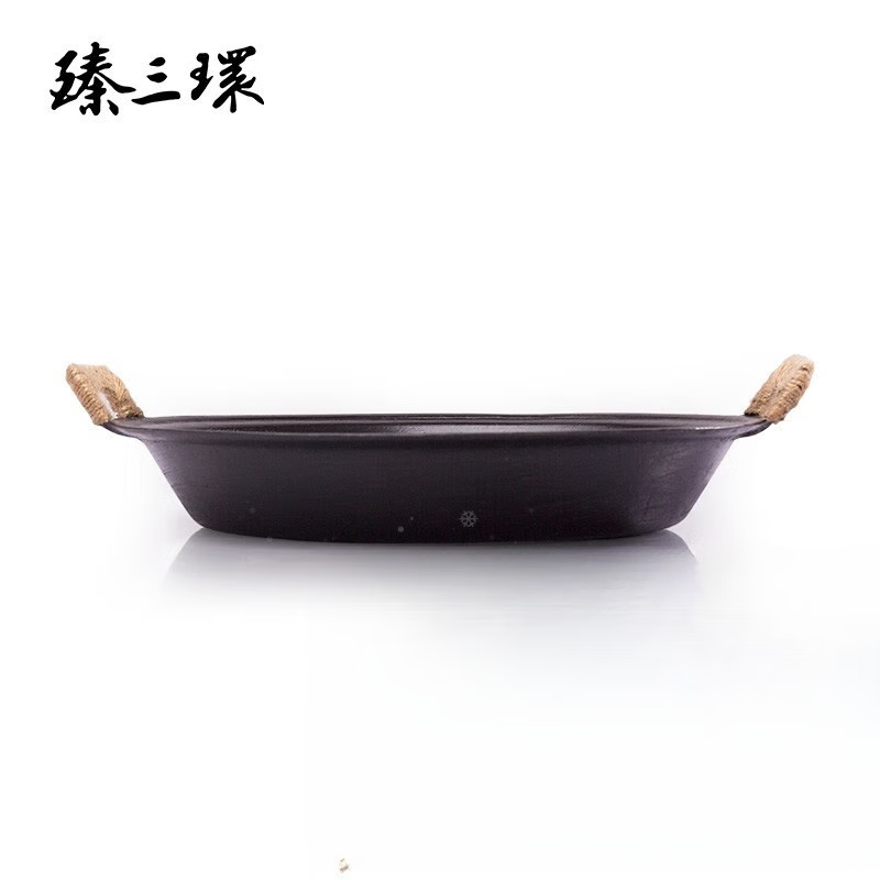 臻三環(huán)章丘手工鐵鍋水煎包煎蛋鍋無(wú)涂層不易粘鍋少油煙雙耳平底鑄 32cm