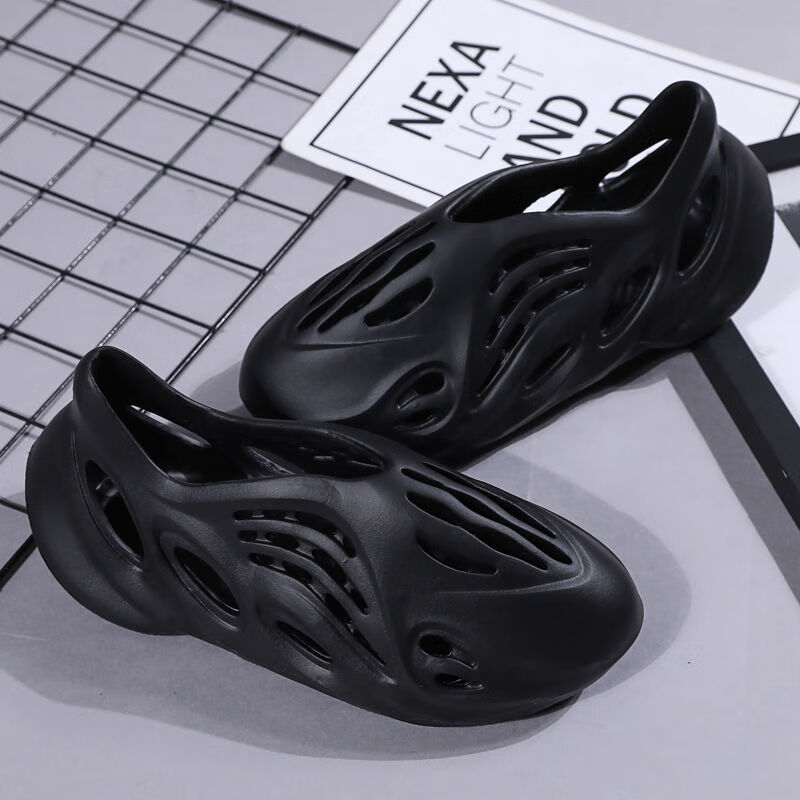 zuylfyp椰子洞洞鞋ins潮男士鞋夏季新款沙滩鞋运动拖鞋 黑色 37