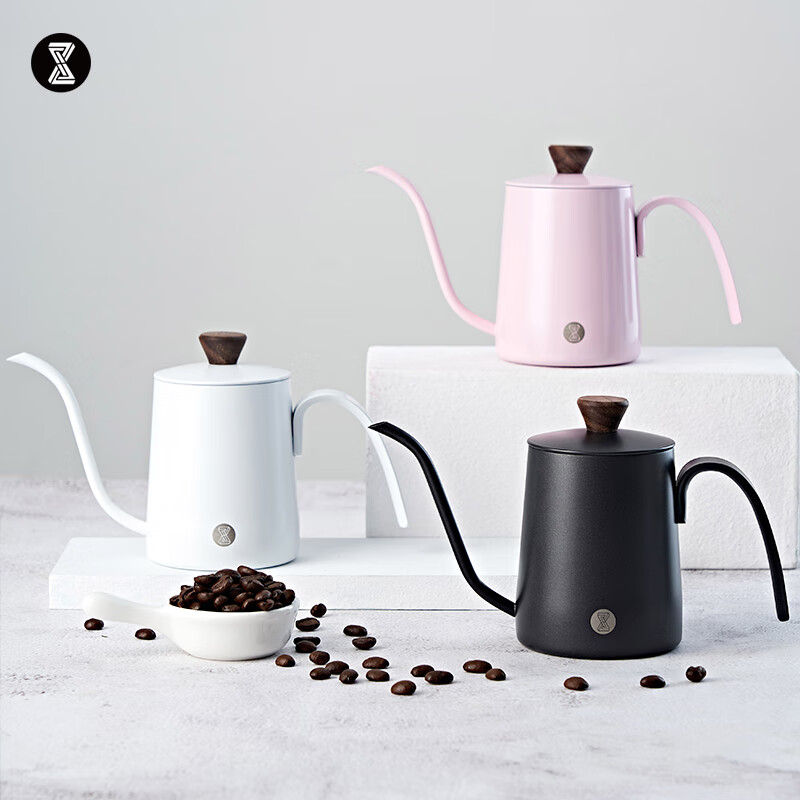 臻航手冲咖啡壶家用迷你挂耳咖啡手冲壶304不锈钢长嘴细口滴漏过滤壶 S03PRO带盖350ML粉色